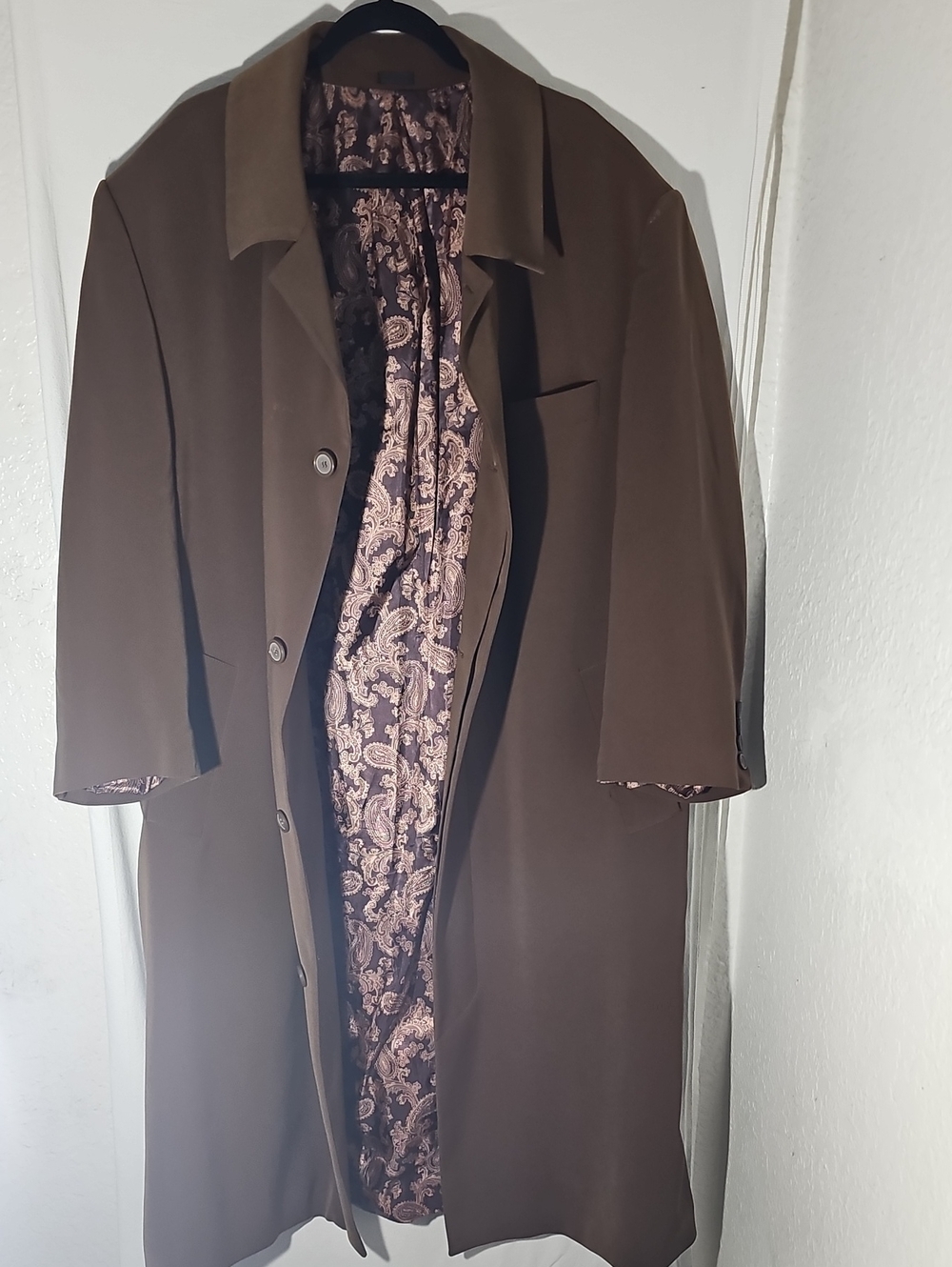 Men's Brown Trench Coat with Paisley Lining